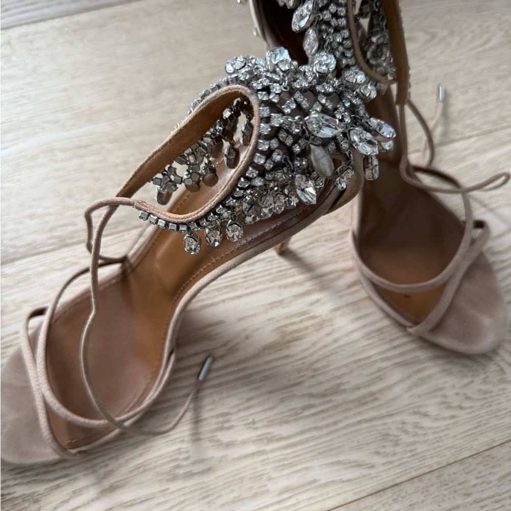 Aquazzura Nude Crystal Embellished Heels